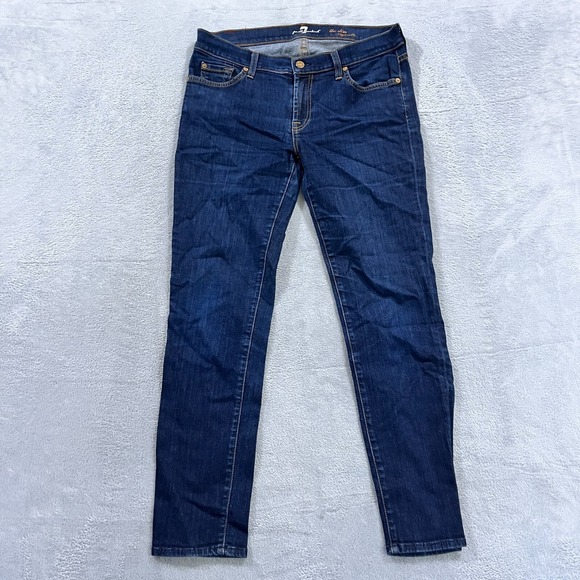 7 For All Mankind Slim Cigarette Jeans Womens 32 Dark Blue Skinny‎ Casual - Picture 1 of 11